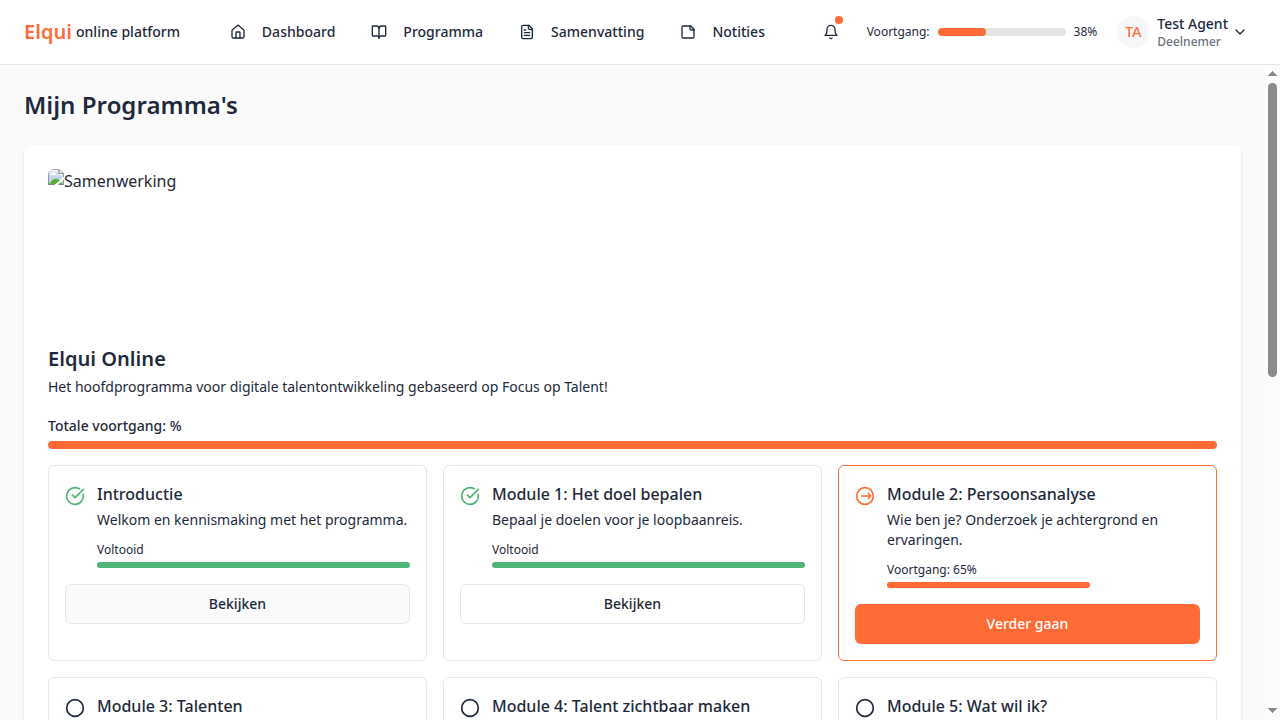 Module-overzicht met voortgangstracking